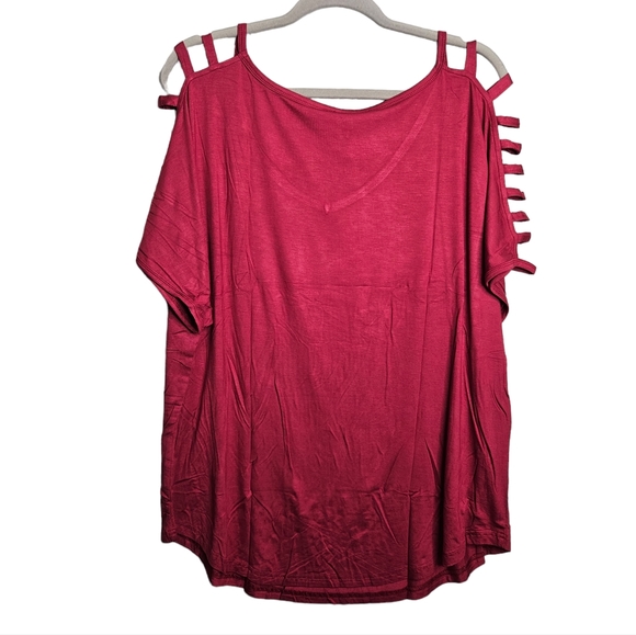 Amclos Women's Dark Red Scoop Neck Slashed Sleeve T-Shirt Top NWT Size 3XL - Picture 5 of 11